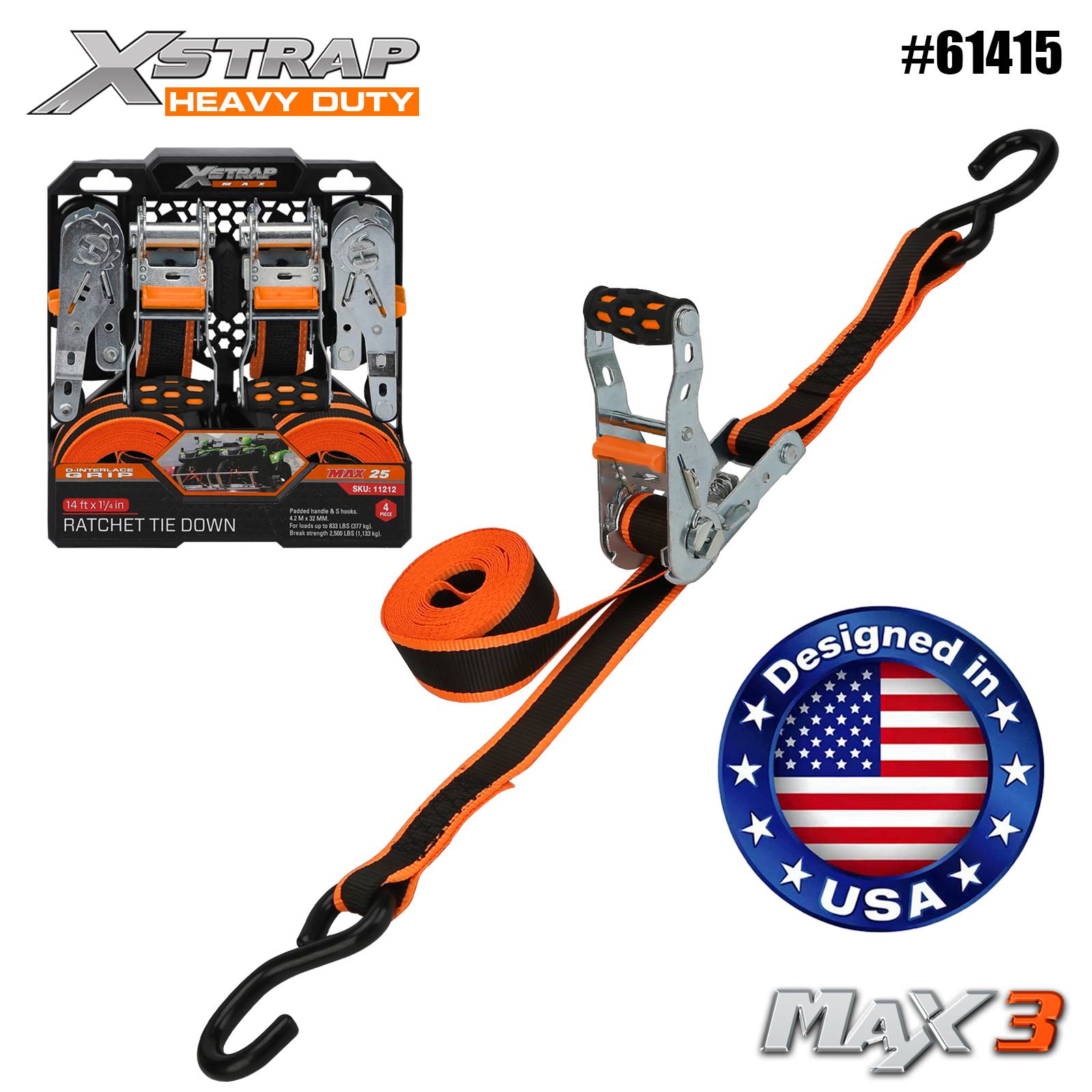 Xstrap 61415 1-1/4” x 14’ 4PK Ratelbevestiging 1000lb SWL