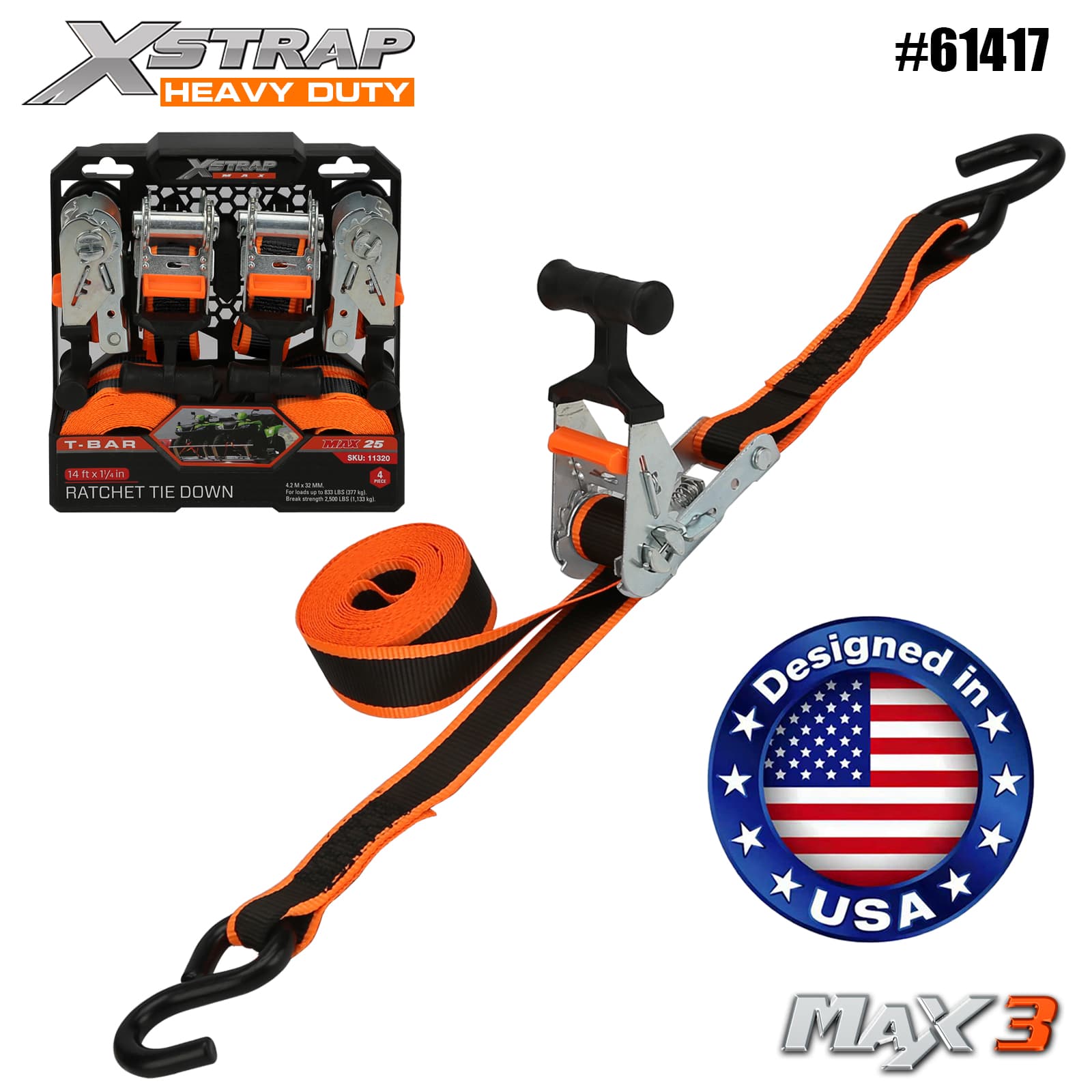 Xstrap 61417 1-1/4” x 14’ 4PK T-Bar Ratelspanband 1000lb SWL