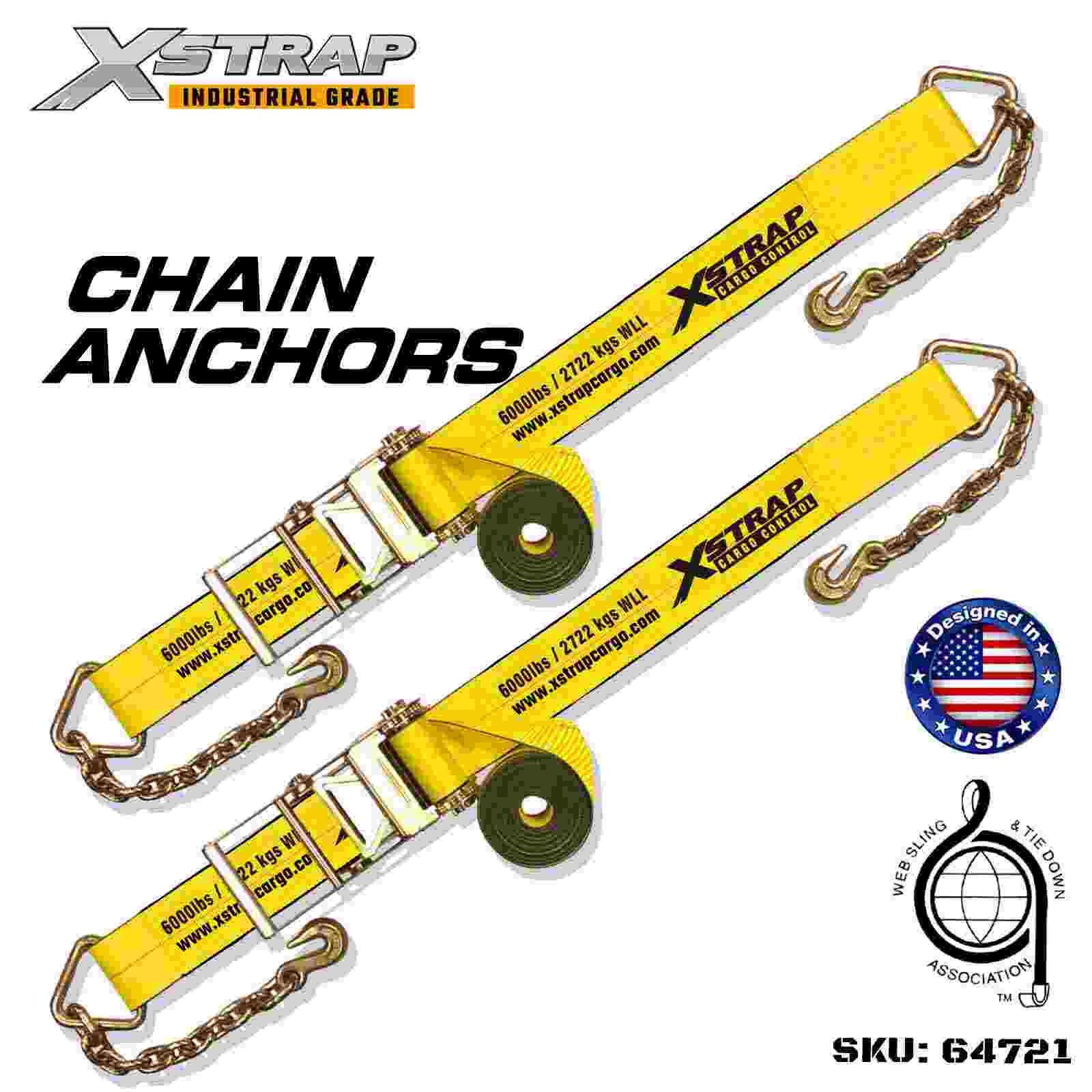 Xstrap 64721 Ratelgespriemen van 10 x 10 meter met kettingankers Breeksterkte 18.000 lbs (2 stuks)