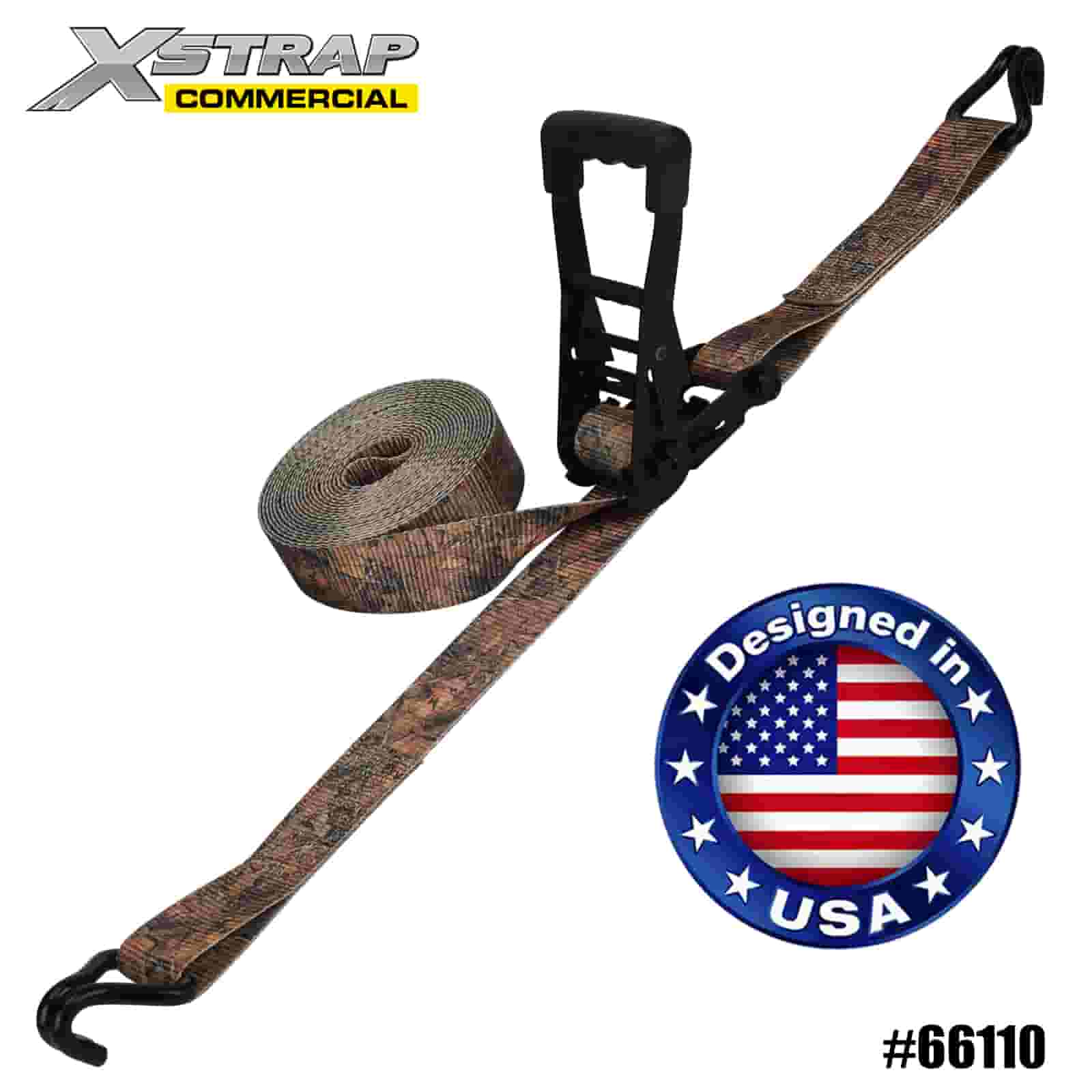 Xstrap 66110 2” x 27’ CAMO ratelbinder met dubbele J-haken 3333lb SWL