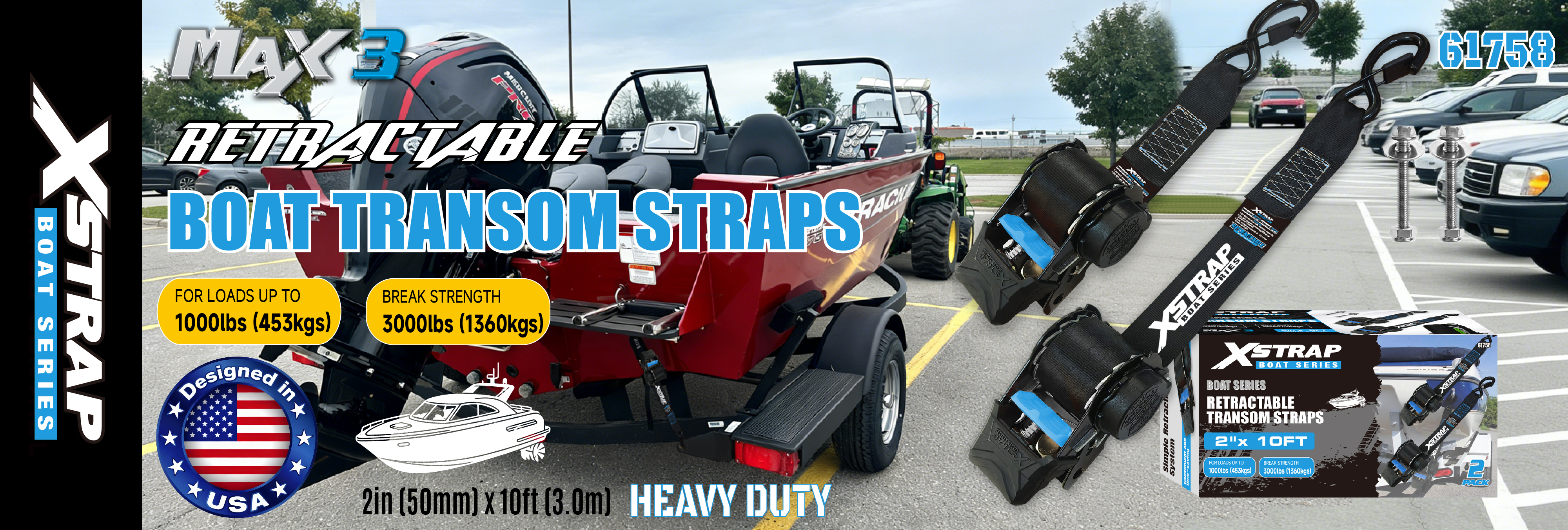 Xstrap 61758 Intrekbare spiegelriemen met veiligheidshaken 1.000 LB SWL