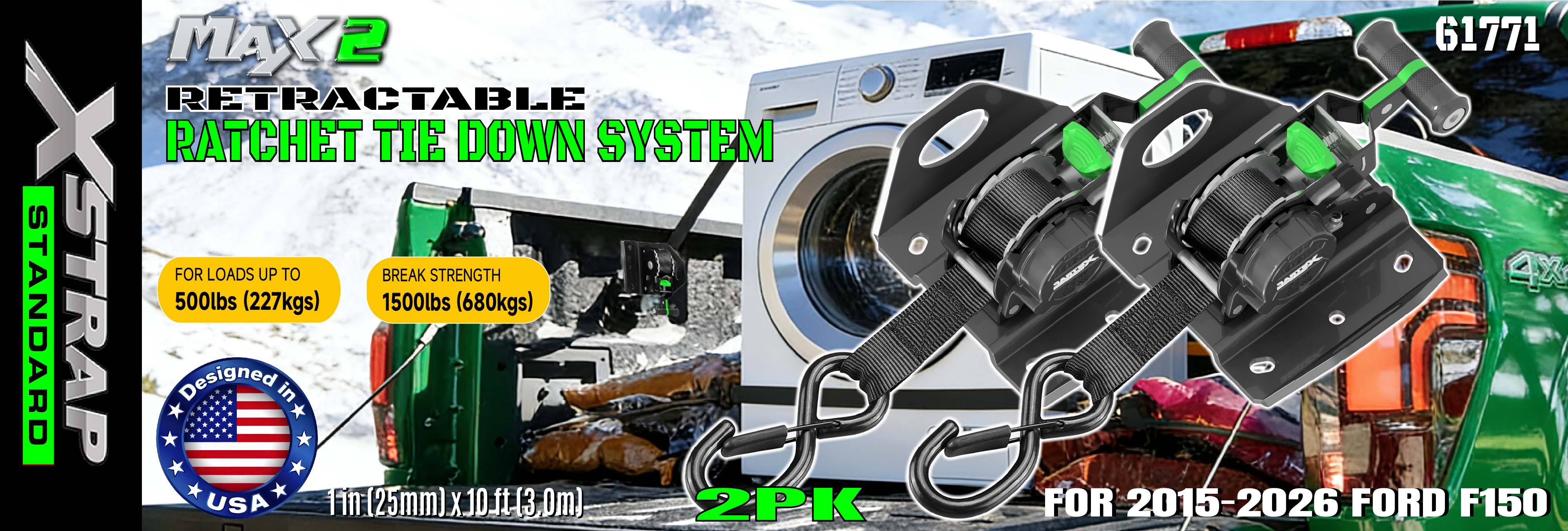 Xstrap 61771 intrekbare ratelriemen geschikt voor F150 auto-accessoires 500LB SWL